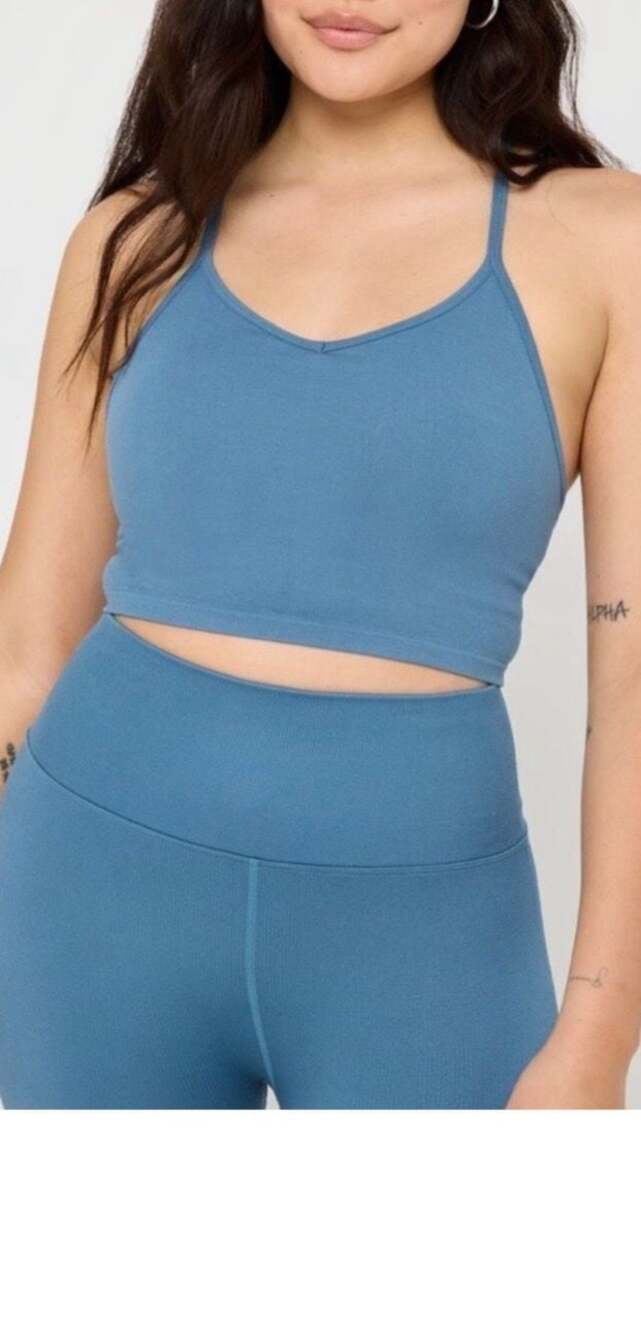 Spiritual Gangster Bryn Seamless Crop Tank Solid XS - Small  Moonlit Blue